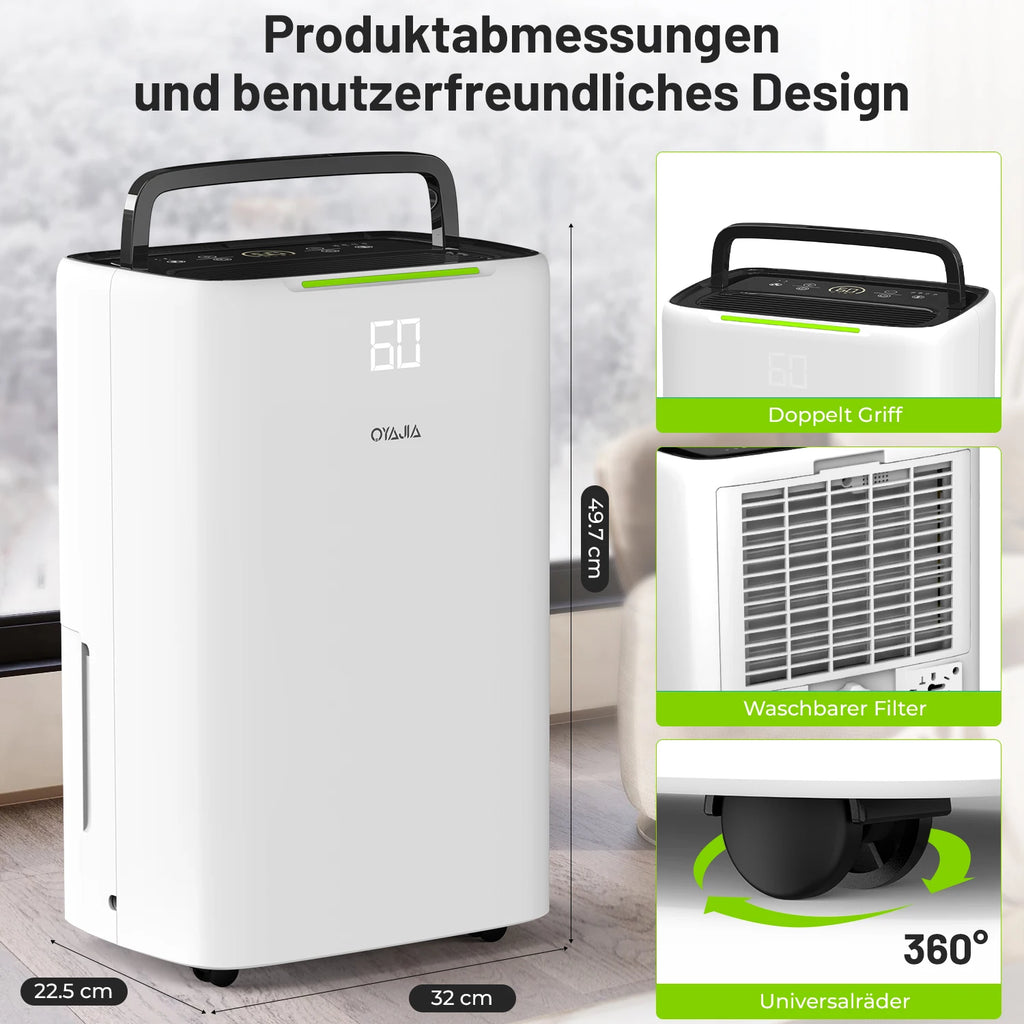 25L/Day Dehumidifier LED Display 24H Timer Auto Restart Auto Shut Off