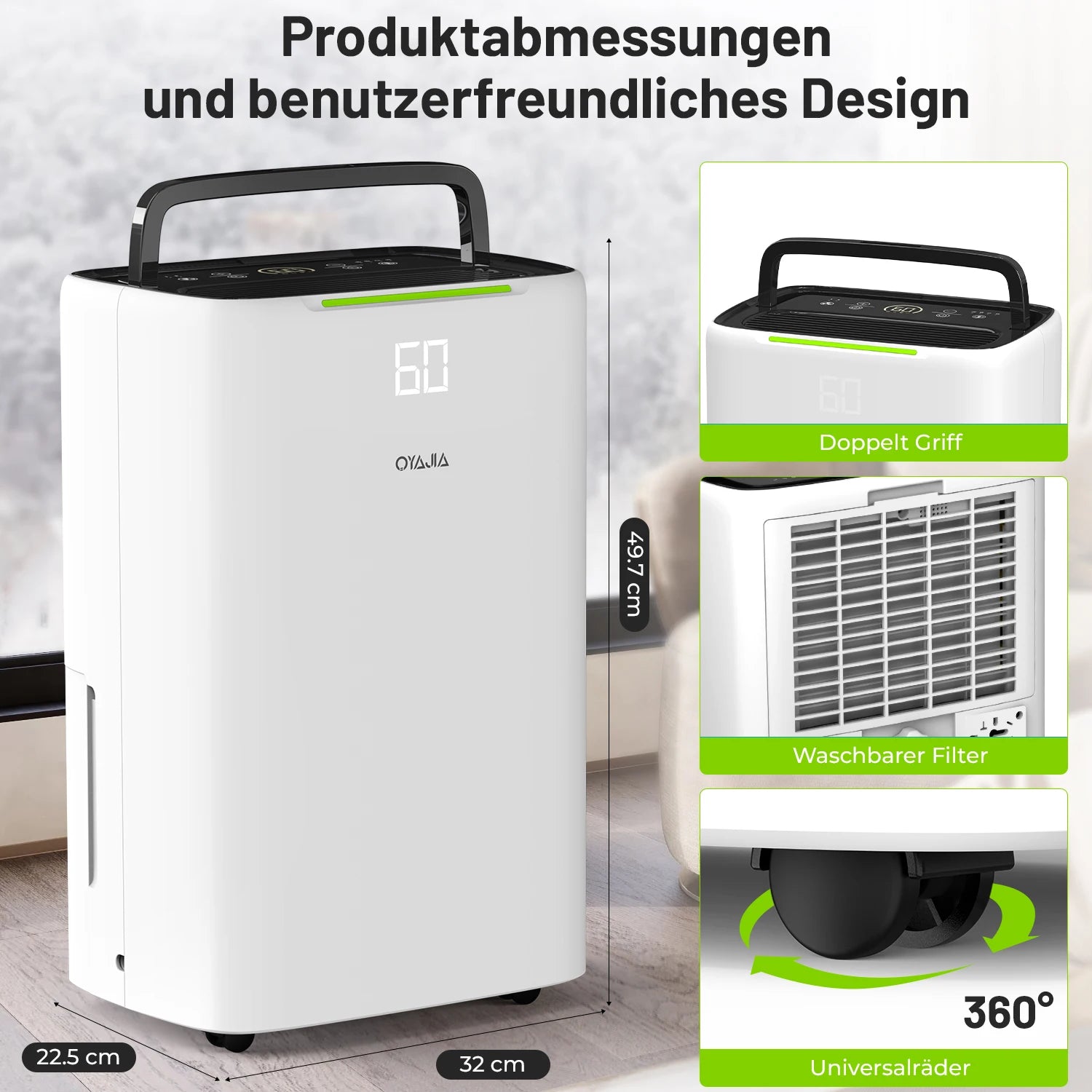 25L/Day Dehumidifier LED Display 24H Timer Auto Restart Auto Shut Off
