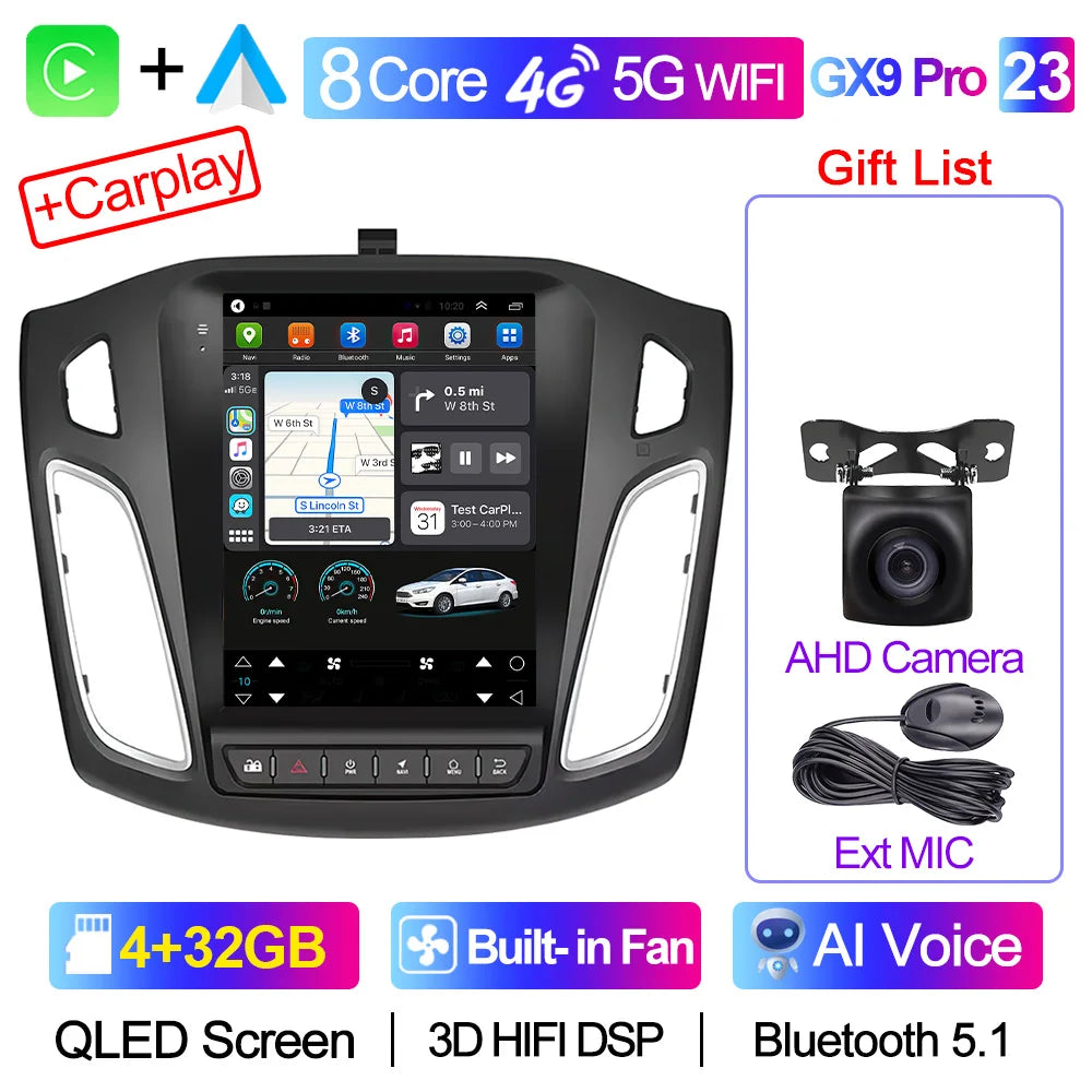 CAIXI GX9 Car Radio Multimedia Player for Ford Focus 3 Mk 3 2011 - 2019 Android 12 2din Carplay Auto Stereo GPS Vertical Tesla