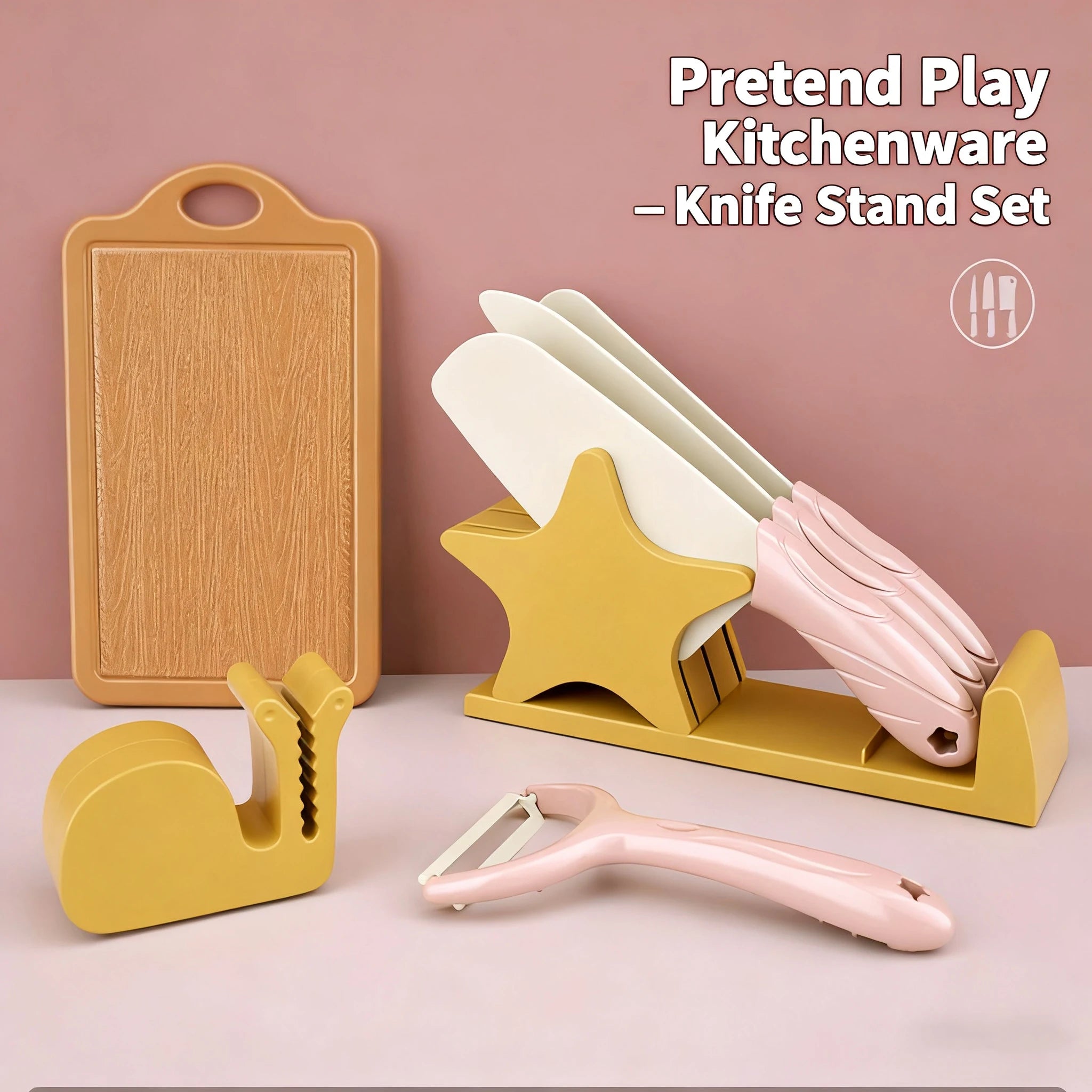 Kids Cooking Set 7Pieces Simulate Montessori Kitchen Tools Toddler Pretend Play Safe Board Fun Cutting Fruit with Knife Cutting
