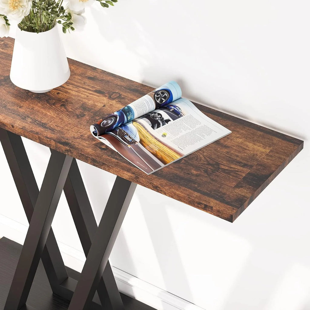Console Table, Industrial Hallway Table for Entryway, 43 Inch Entryway Tables Narrow Sofa Table for Living Room, Rustic Brown