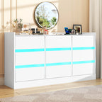 9 Drawer Dresser with Power Outlet & LED Light, Modern Chest of Drawers for Closet, 63" Drawer Organizer Cabinet for Bedroom