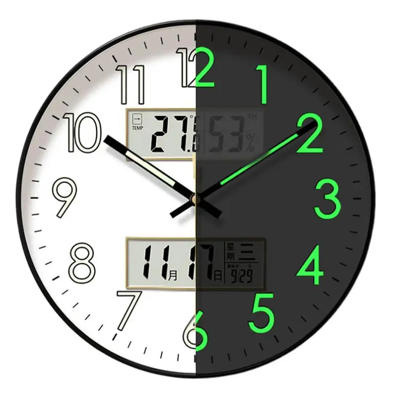 Modern Design Round Clock Luminous silent Non Ticking Wall Clock with Calendar Digital Display Night Light Wall Clock home decor