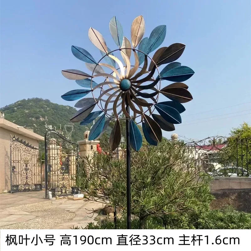 Outdoor Lawn Standing Ornaments Colorful Iron Big Pinwheel Garden Courtyard Solar Lights Rotating Luminescence Windmill Decor
