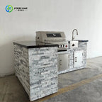 Natural Stone-Inspired Outdoor DIY BBQ Kitchen Equipped with Sink Chilled Storage for BBQ Grills for Family Party