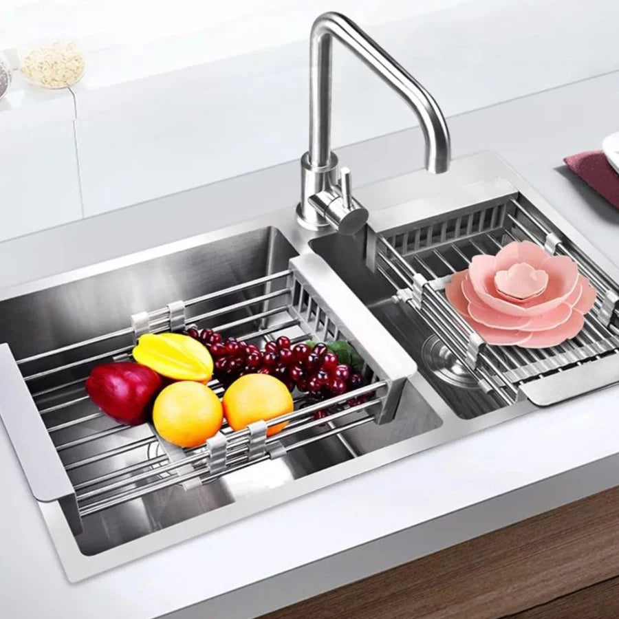 1PCS Kitchen Drainage Rack Multi-functional Retractable Shelf Dish Basin Dish Storage Rack Stainless Steel Sink Drainage Basket