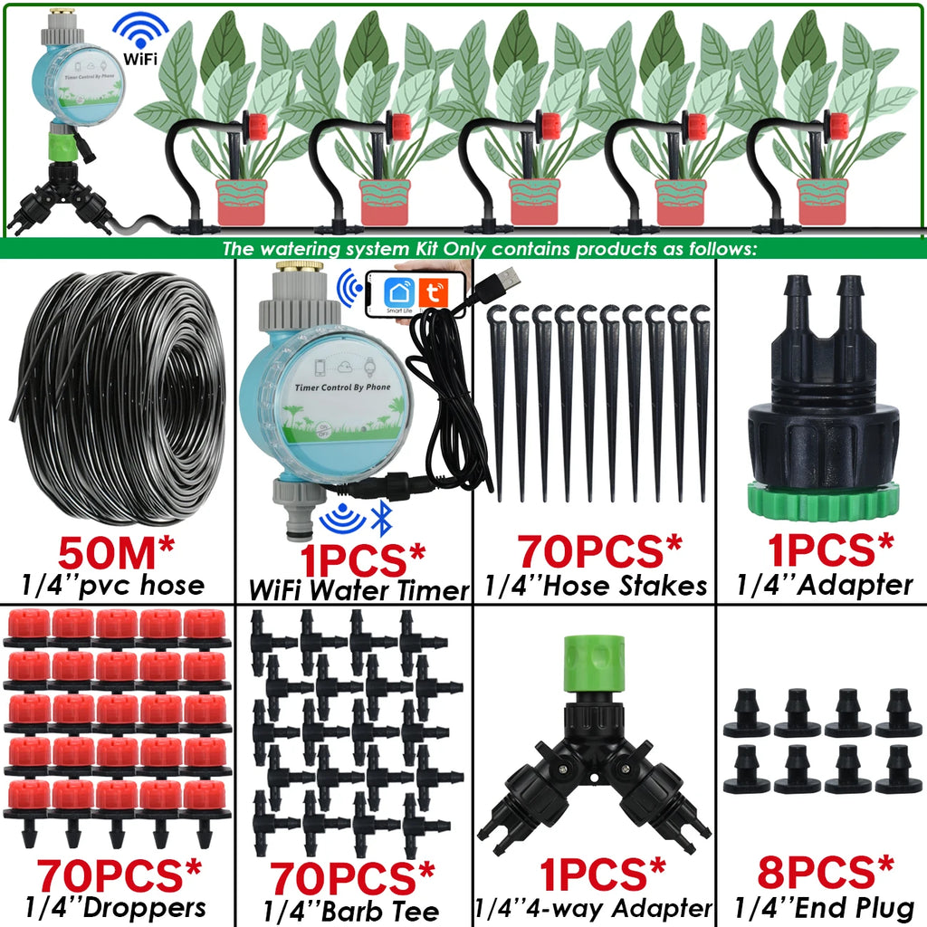 KESLA Greenhouse 5-50M Drip Irrigation System Automatic Watering Garden Hose DIY Micro Drip Watering Kits w/ Adjustable Drippers