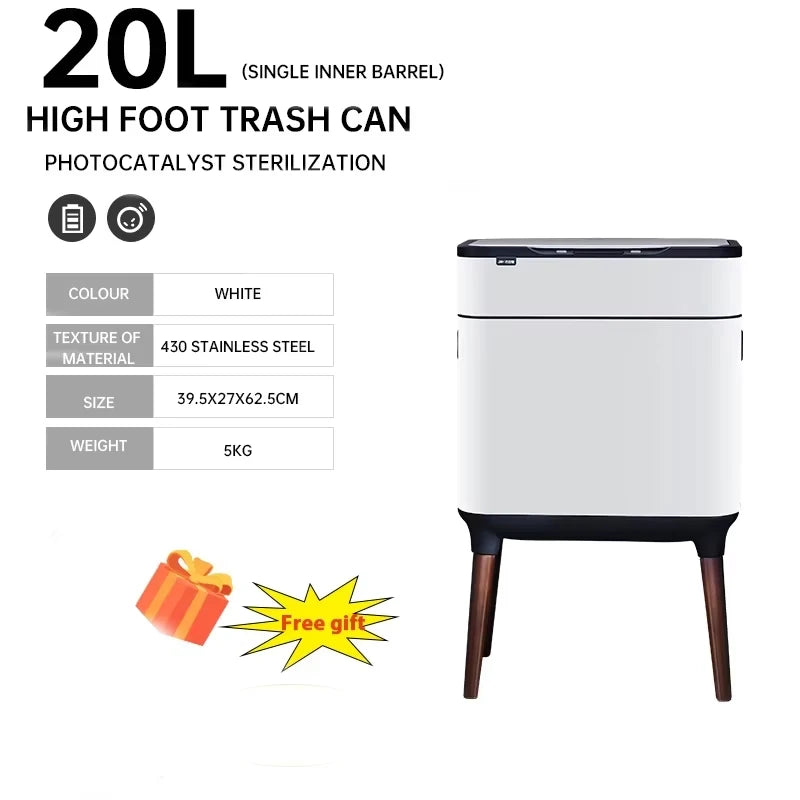 30L Smart Sensor Trash Can Bathroom Kitchen Tall Trash Can Light Luxury Stainless Steel Large Capacity Waterproof Free Gift