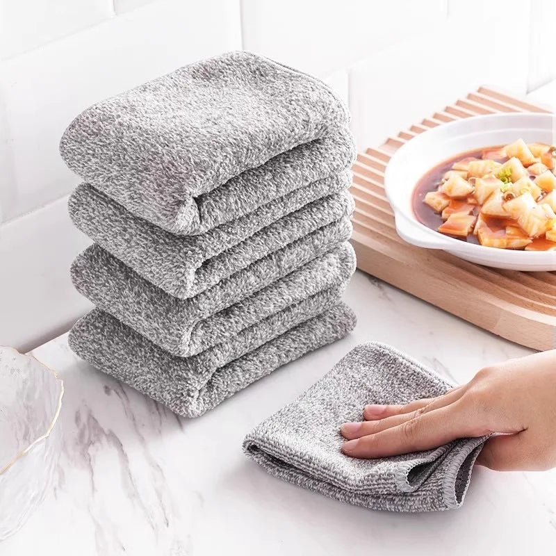 1/30pcs Gray Bamboo Charcoal Thickened Super Absorbent Dishcloth Oil Resistant Kitchen Wipes Microfiber Cleaning Cloths