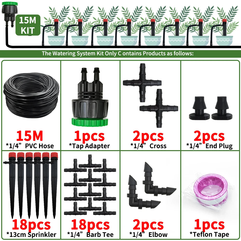 Garden Drip Irrigation Automatic Watering System Kit 1/4'' 13CM Sprinkler for Bonsai Pot Plant Flower Vegetable Greenhouse