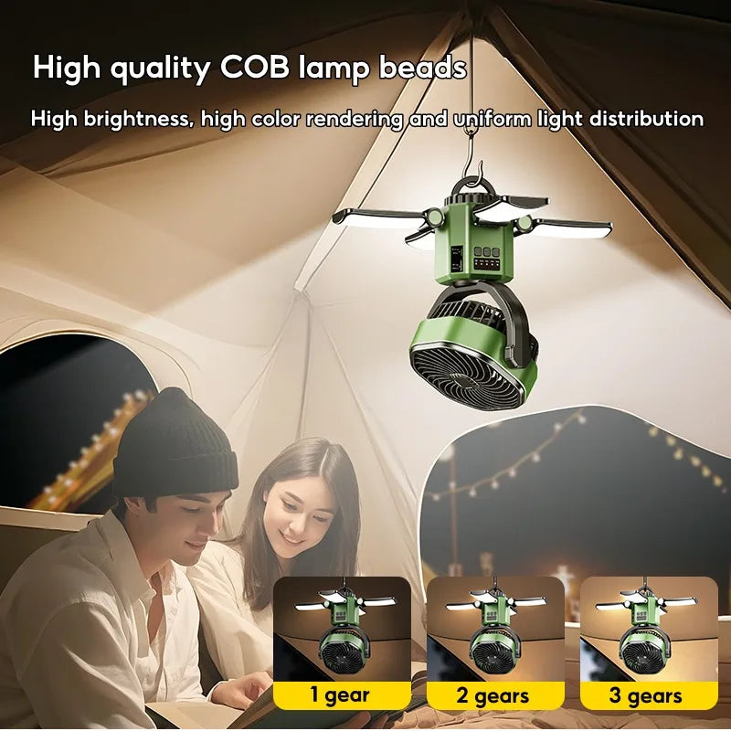 Eary Camping Solar Fan With 6000mAh Battery Powered Tent Camp Fan With