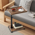 Wooden C-Shape Lifting Side Table Movable Small Table Sofa Corner Table for Sofa Living Room Bedroom Bedside Laptop Desk
