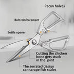 Stainless Steel Kitchen Shears | Professional Multi-Functional Scissors for Meat, Poultry, Fish, and Bones, Suitable for Home