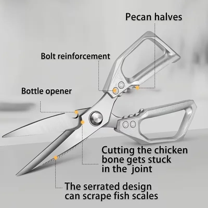 Stainless Steel Kitchen Shears | Professional Multi-Functional Scissors for Meat, Poultry, Fish, and Bones, Suitable for Home