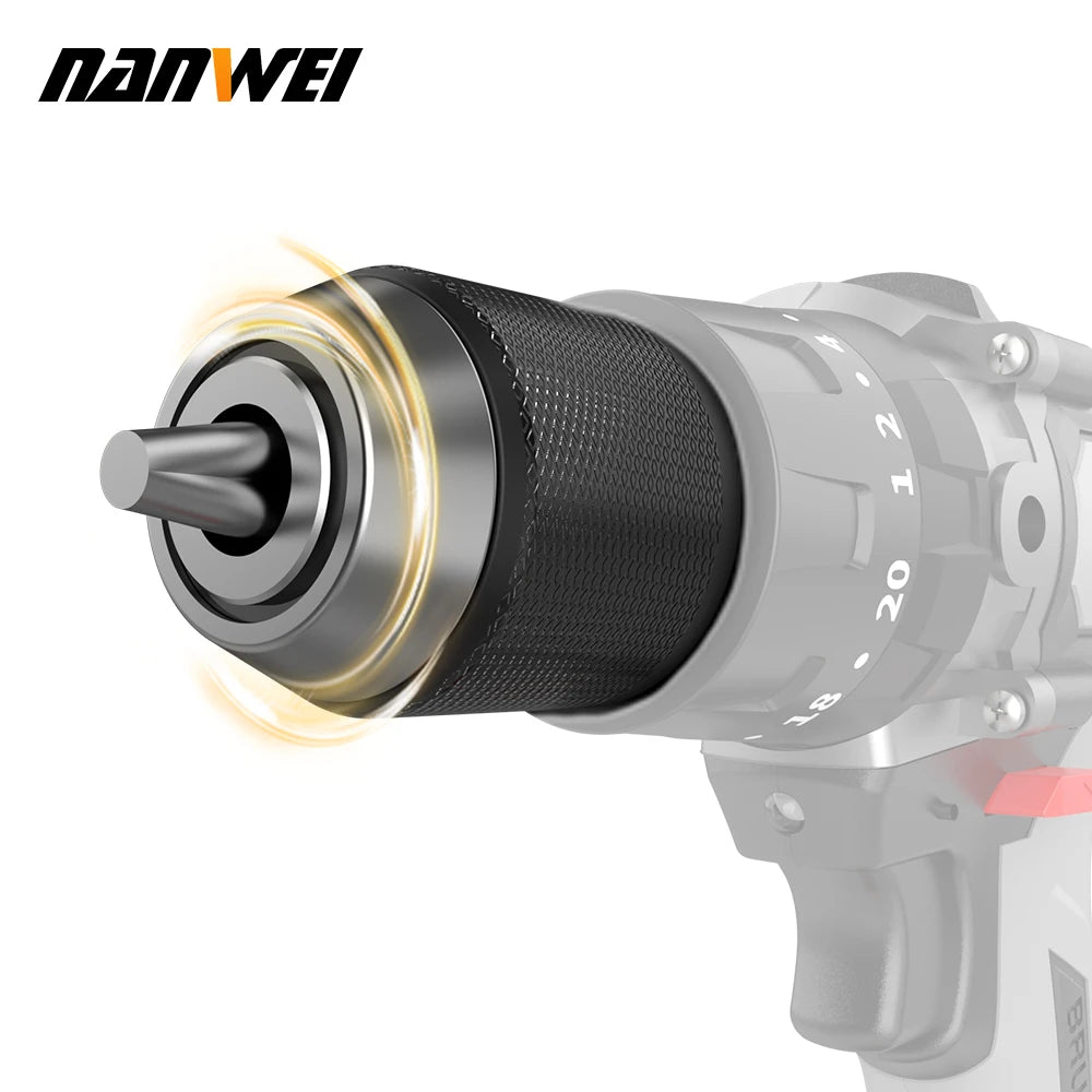 Brushless Cordless Impact Drill NANWEI Cordless 21v 13mm Ice Drill Power Tool 150NM High Torque