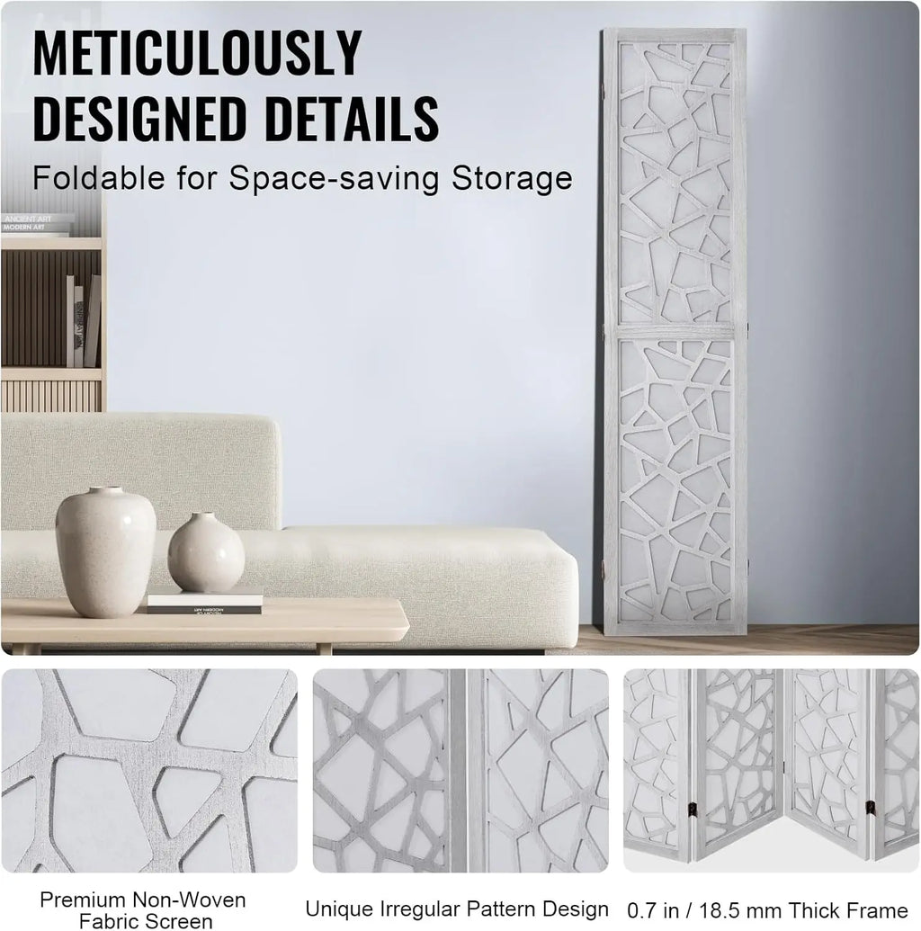 Wood Room Divider, 4 Panel Wood Folding Privacy Screen, 66.9 Inches Tall Indoor Carved Wooden Partition, Portable Decoration