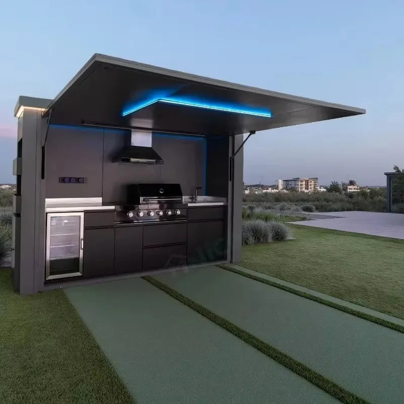 Customized heavy duty weatherproof outdoor kitchen folding design with gas grill for outdoor cooking