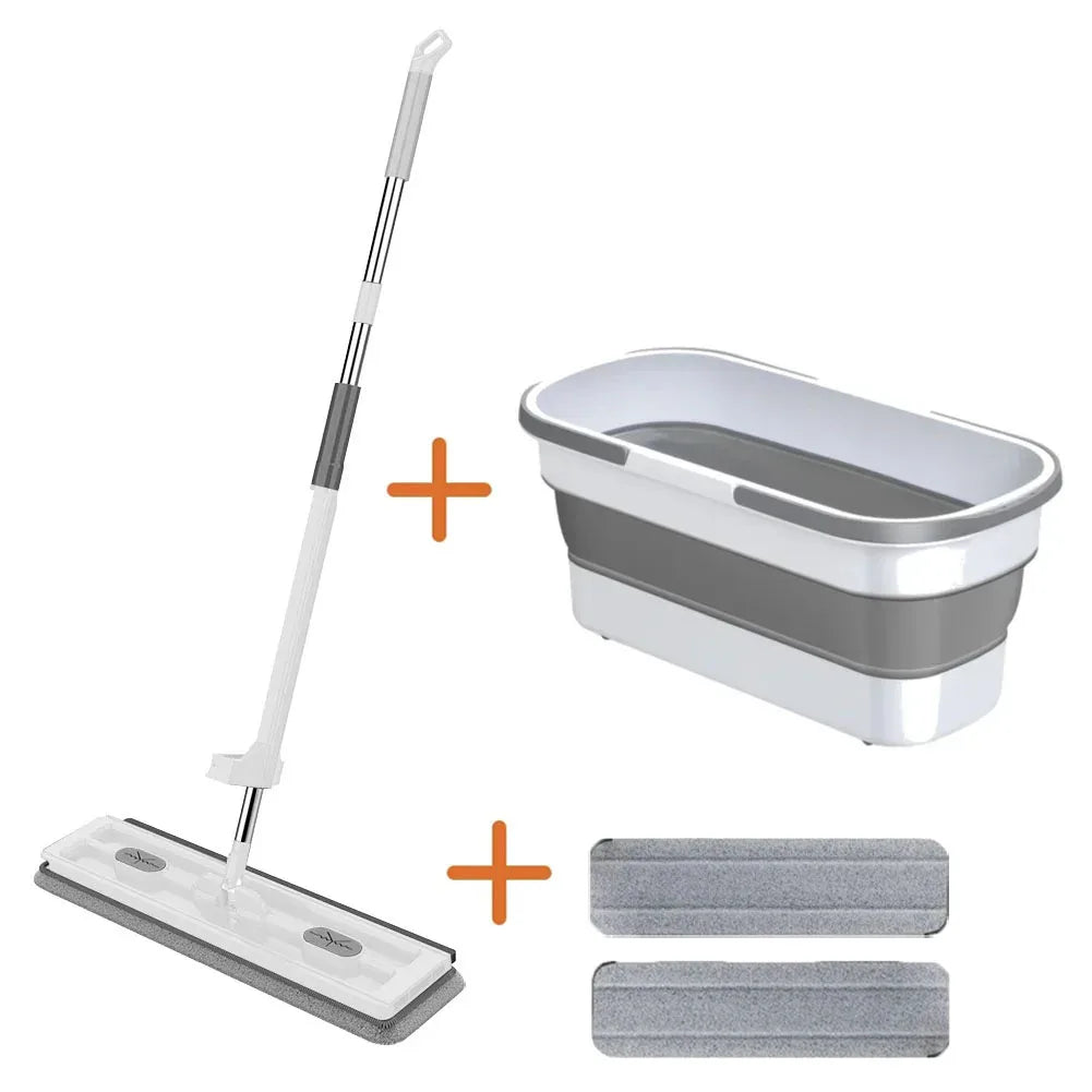 Flat Squeeze Mop with Folding Bucket Hand Free Washing Microfiber Replacement Pad Automatic Spin mops floor house cleaning