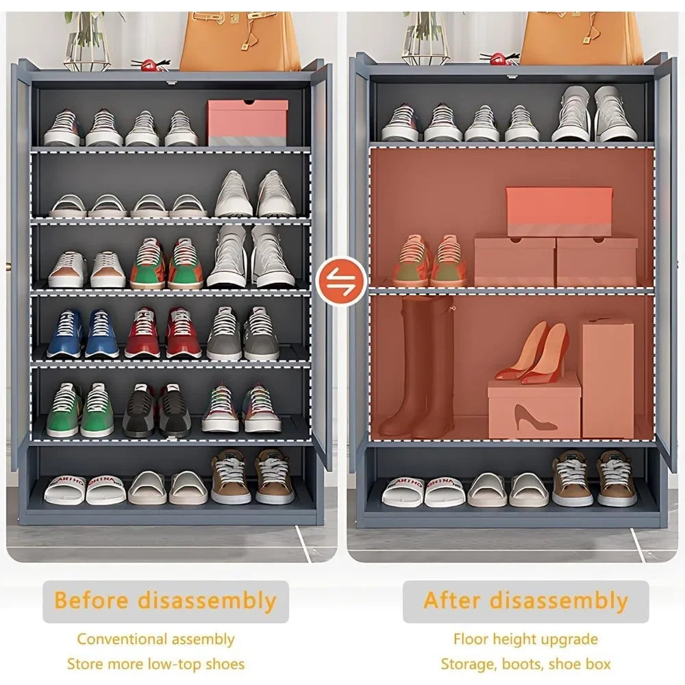 8-Tier Bamboo Shoe Cabinet – Freestanding Shoe Rack Organizer with 40-Pair Capacity, Includes Doors & Shelves for Stylish & Dur