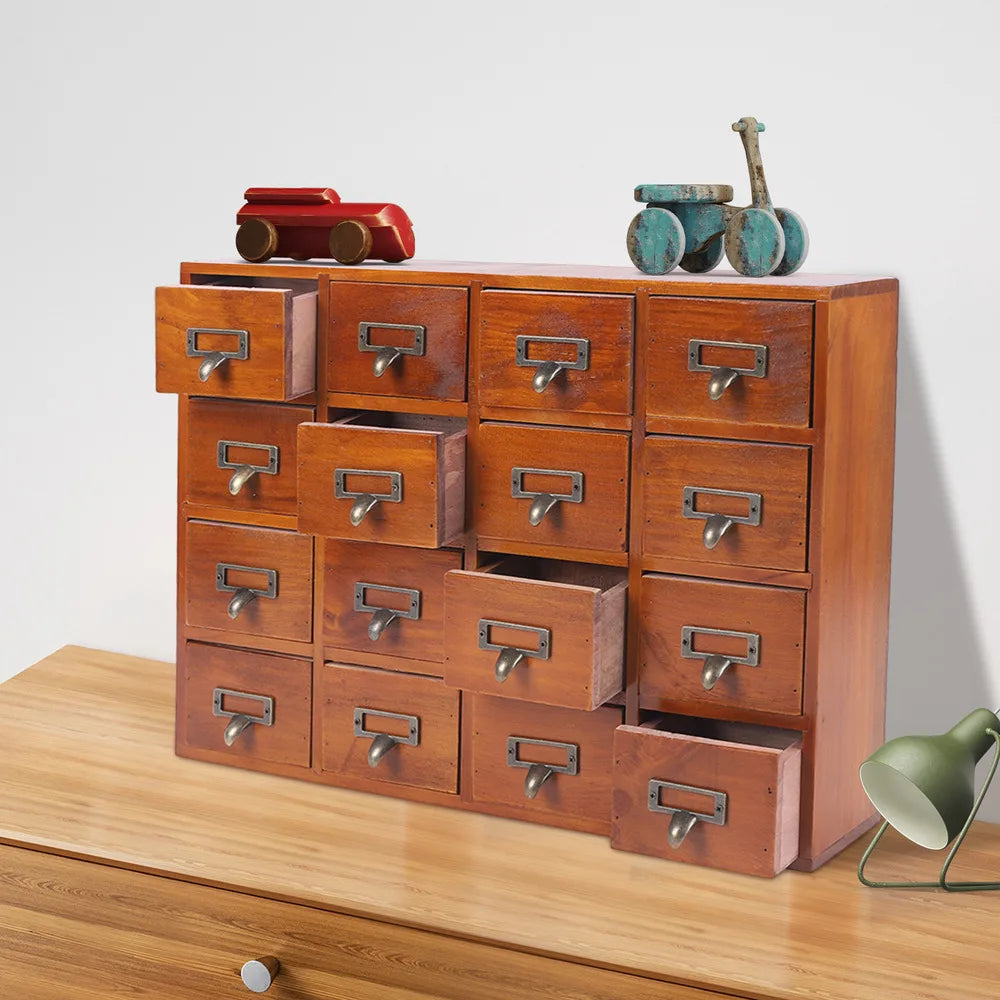 Bymaocar Multifunctional Wooden Storage Box with 16 Drawers Home Rustic Organization Furniture Traditional Apothecary Cabinet
