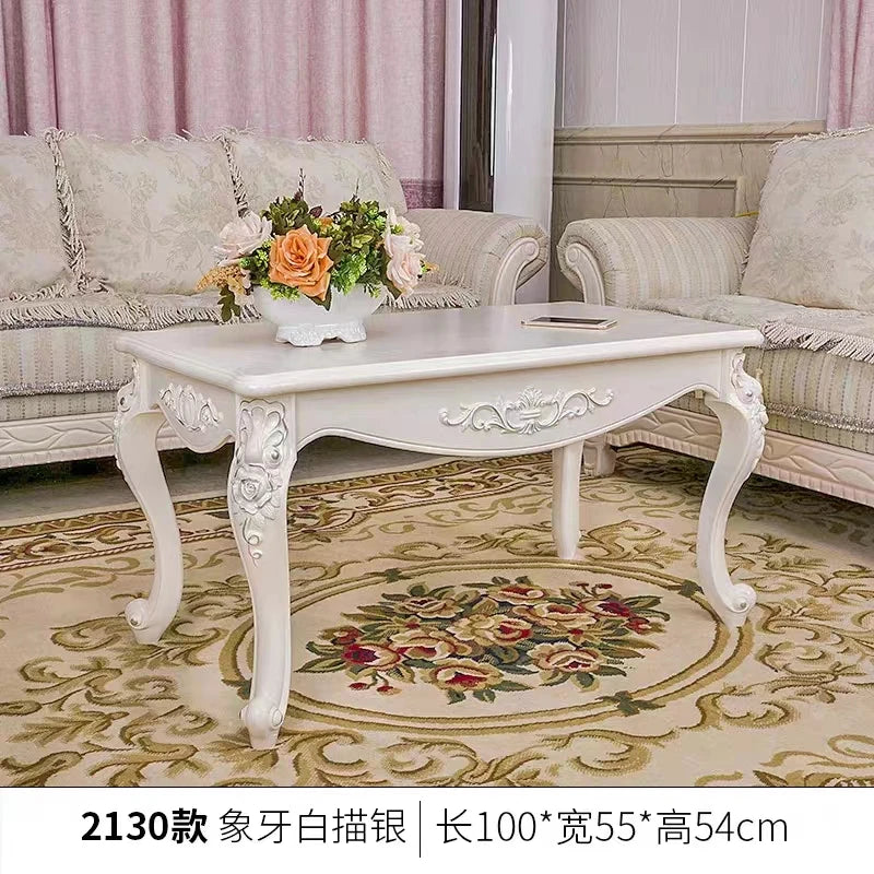 TieHo European Style Living Room Coffee Table Wood Rectangle Ivory White Center Table Modern Small Apartment Home Furniture
