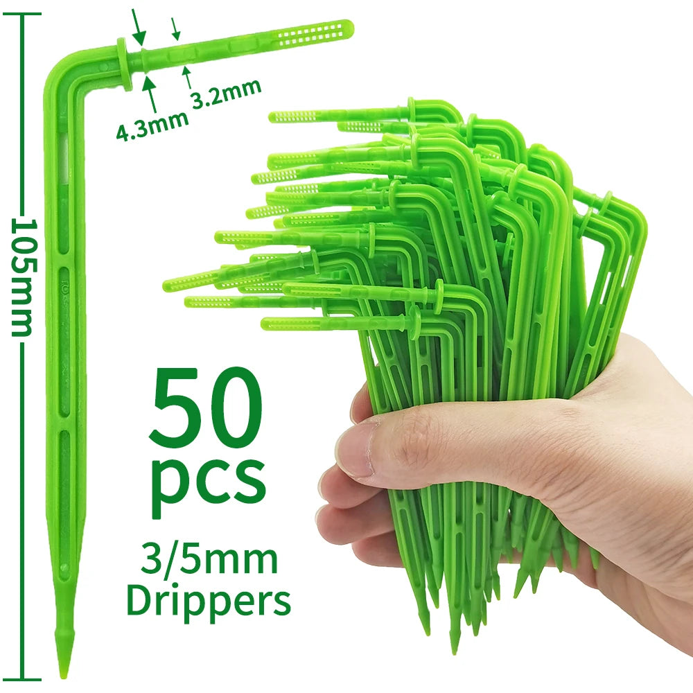 50-1000pcs Greenhouse 3/5m Hose Drip Irrigation Drippers 1/8'' Bending Arrow Emitters Garden Potted Micro Watering System