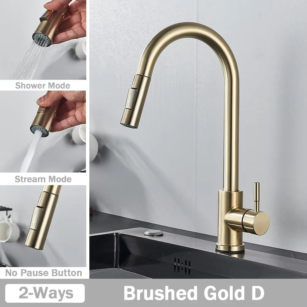 Black Pull Out Kitchen Faucet Deck Mounted Flexible Hot And Cold Water Kitchen Sink Mixer Tap With Stream Shower Modes Nozzle