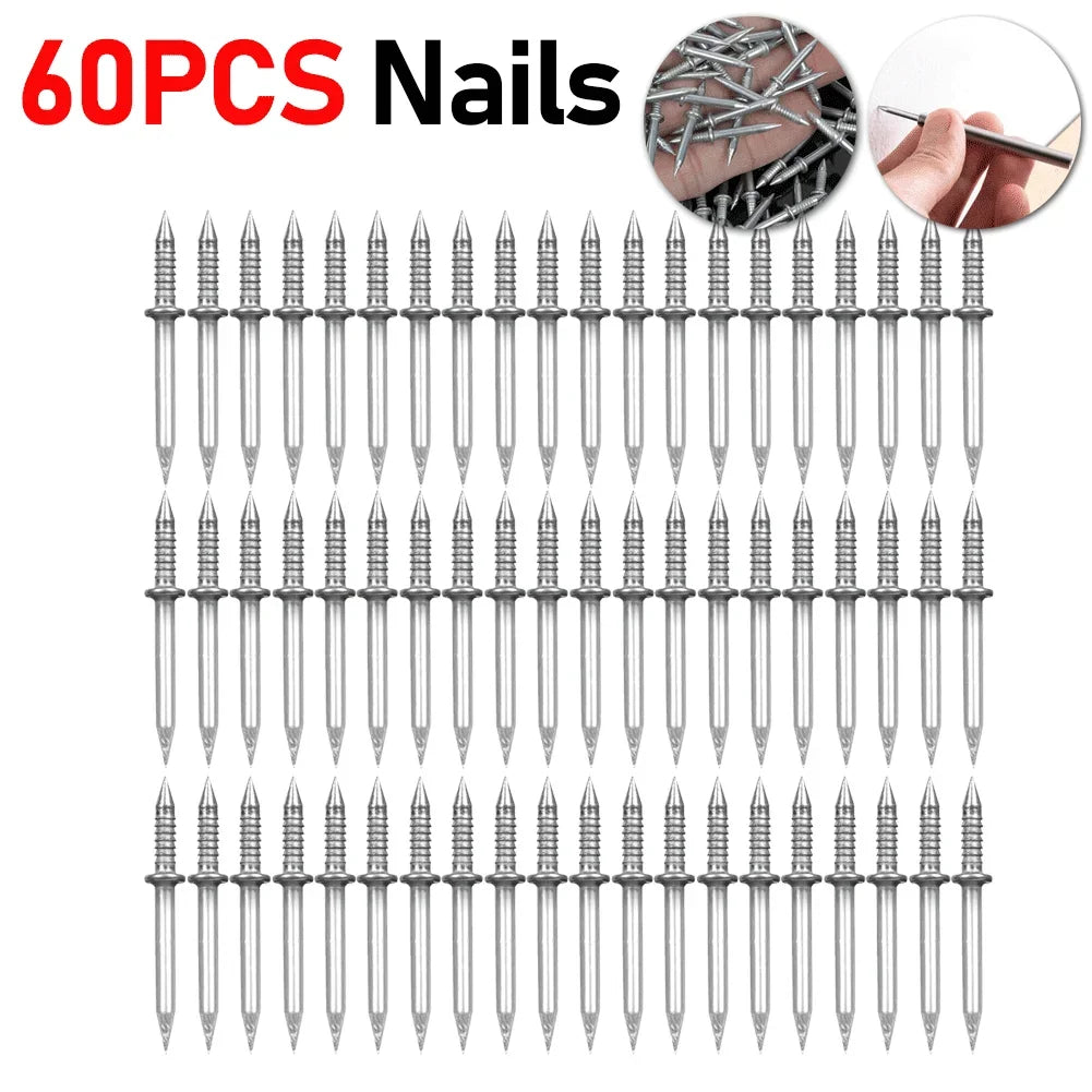 300-10pcs Double Head Nails Anti-Rust Double-Head Seamless Thread Nail Hard Thread Screws Set for Solid Wood Skirting Boards