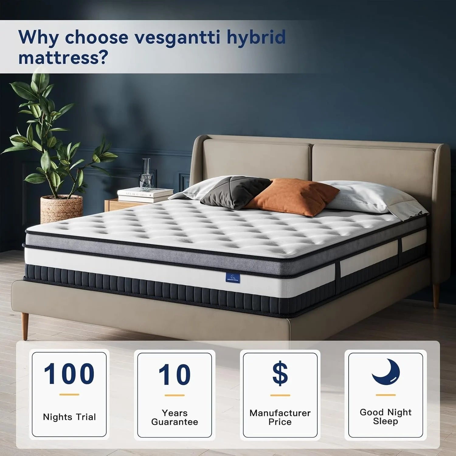 Vesgantti 12 Inch Innerspring Multilayer Hybrid Mattress with Memory Foam and Pocket Spring Mattress Medium Firm Feel