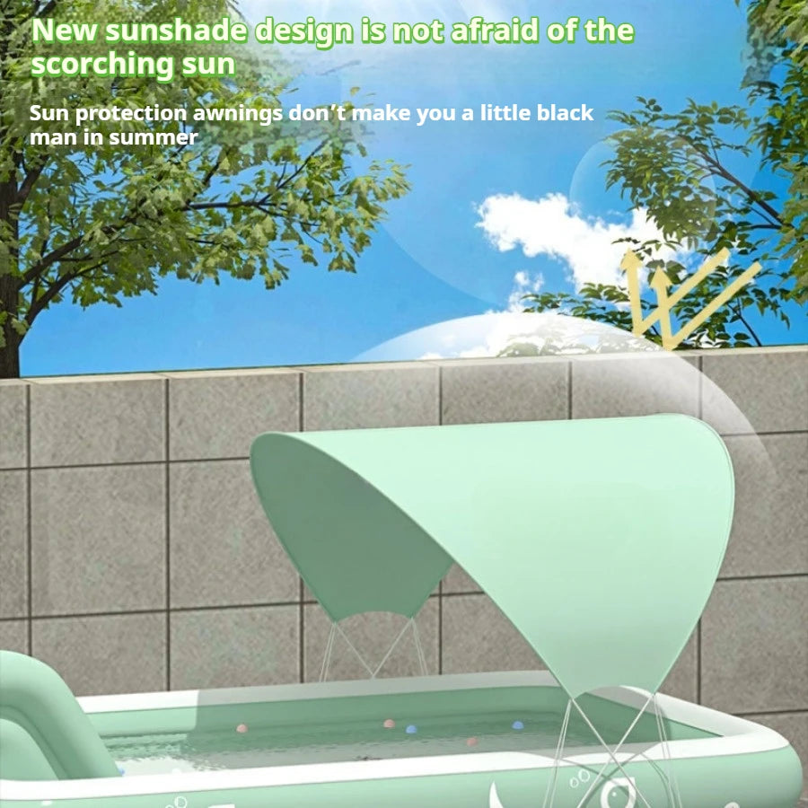 Summer family outdoor thickened inflatable swimming pool, float boat with sunshade, slide, family oversized water toys