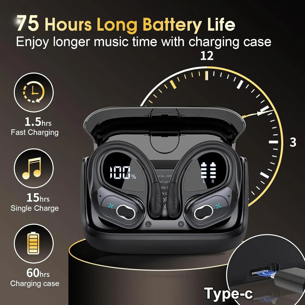 Original HD65 TWS Bluetooth V5.4 Headphones Wireless LED Digital Display Earphones Noise Reduction Waterproof Headset New