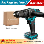 Kamolee 13MM New Brushless Electric Impact Drill Cordless Screwdriver Lithium Battery Charging Hand Drill For Makita 18V Battery