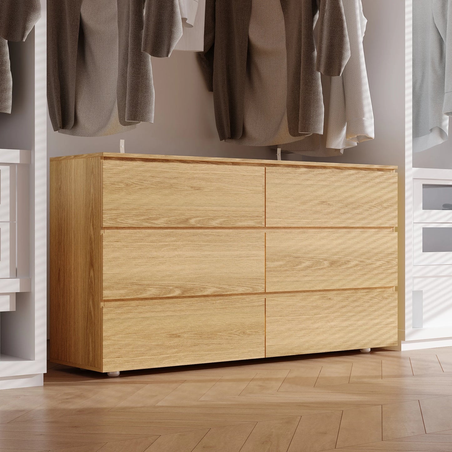 FUFU&GAGA 6-Drawer Dresser for Bedroom, Storage Organizer Chest of Drawers for Living Room Hallway Entryway, Natural