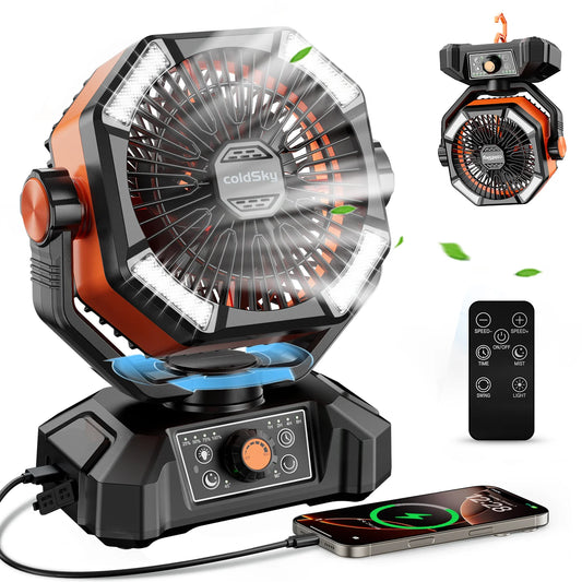 ColdSky 20000mAh Camping Fan & 4-LED Lantern - 8-Speed Portable | AlluCanFind