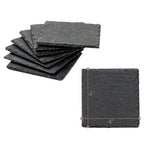 8pcs Engraving Blank Square Slate Stone Coasters 4in Black Drinks Coasters with Bottom and Holder Wedding Anniversary Party Gift