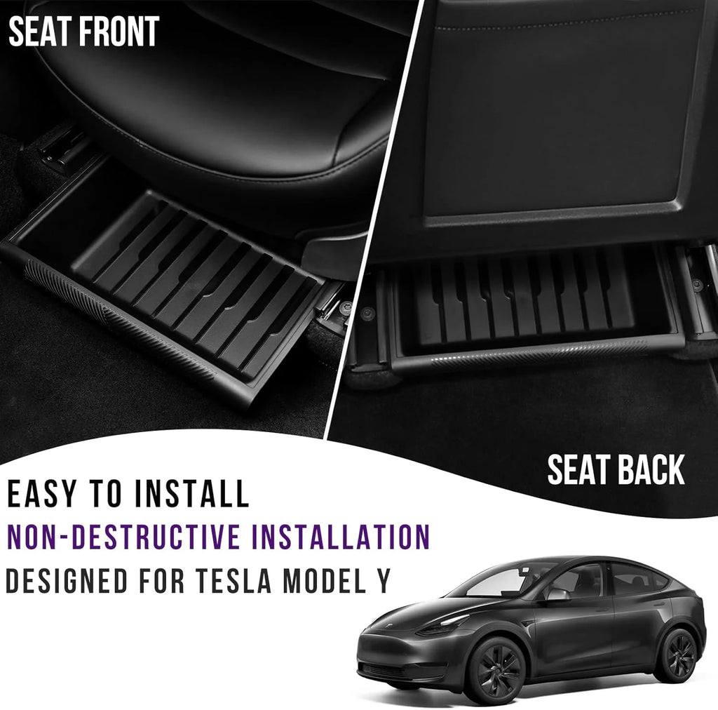 2-Pack Under Seat Organizer for Tesla Model Y (2020, 2021, 2022, 2023, 2024) Hidden Storage Boxes with Lids, Maximize Space,Easy