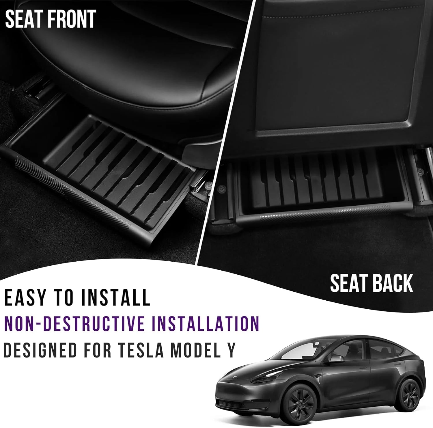 2-Pack Under Seat Organizer for Tesla Model Y (2020, 2021, 2022, 2023, 2024) Hidden Storage Boxes with Lids, Maximize Space,Easy
