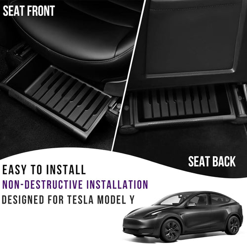2-Pack Under Seat Organizer for Tesla Model Y (2020, 2021, 2022, 2023, 2024) Hidden Storage Boxes with Lids, Maximize Space,Easy