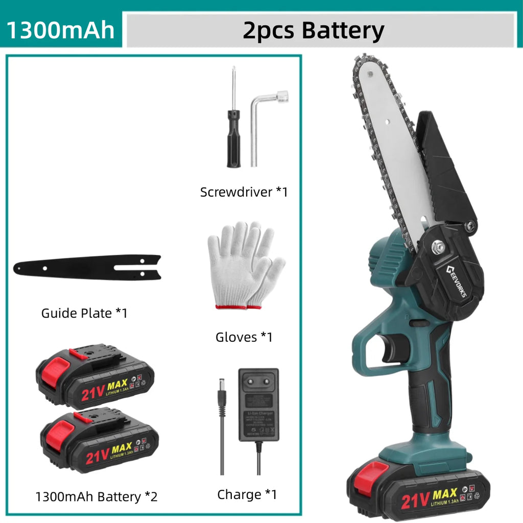 Geevorks 6 Inch Chain Saw Cordless Handheld Pruning Chainsaw Woodworking Electric Saw Cutting Power Tools