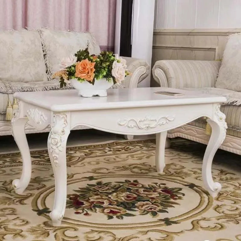 TieHo European Style Living Room Coffee Table Wood Rectangle Ivory White Center Table Modern Small Apartment Home Furniture