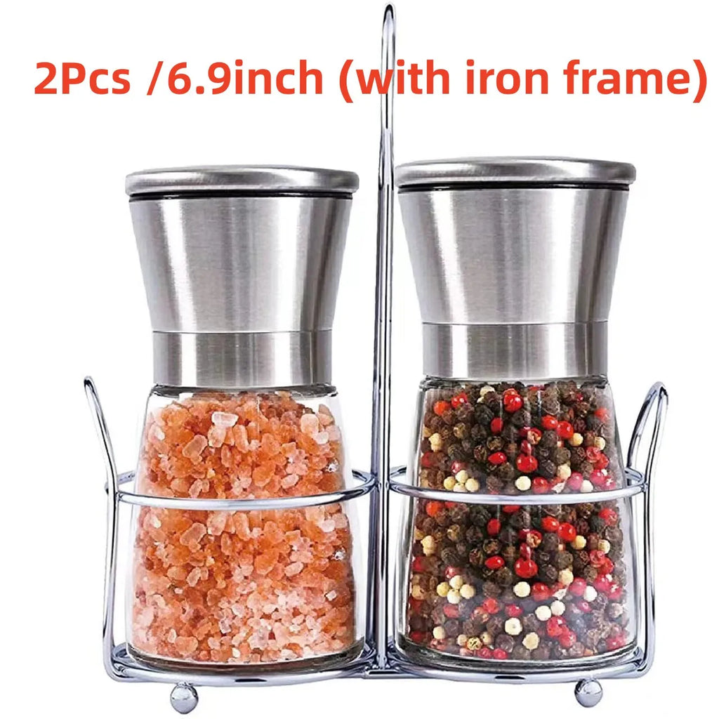 Salt and Pepper Grinder Set , Salt and Pepper Grinder Set, Stainless Steel and Glass Body Shakers, Adjustable Coarseness  2 Pack
