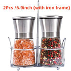 Salt and Pepper Grinder Set , Salt and Pepper Grinder Set, Stainless Steel and Glass Body Shakers, Adjustable Coarseness  2 Pack