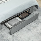 HOMCOM Double Bed Frame with Storage and Adjustable Velvet Headboard