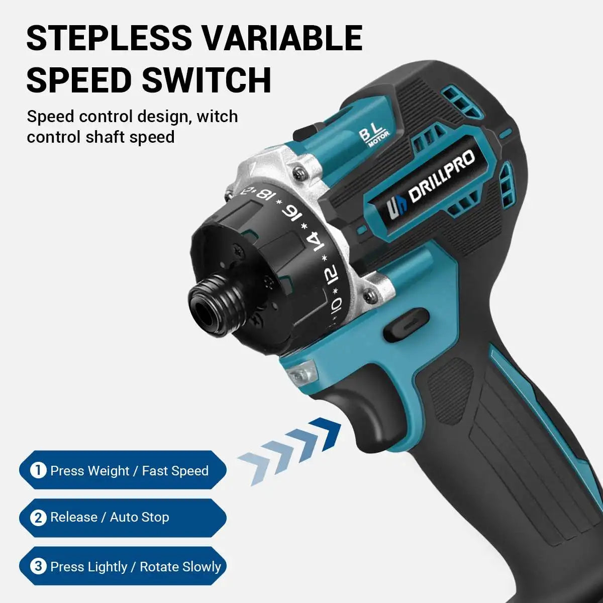 20+1 Torque 1/4inch Brushless Electric Screwdriver 280N.m Cordless Electric Drill Power Tool For Makita 18V Battery by Drillpro