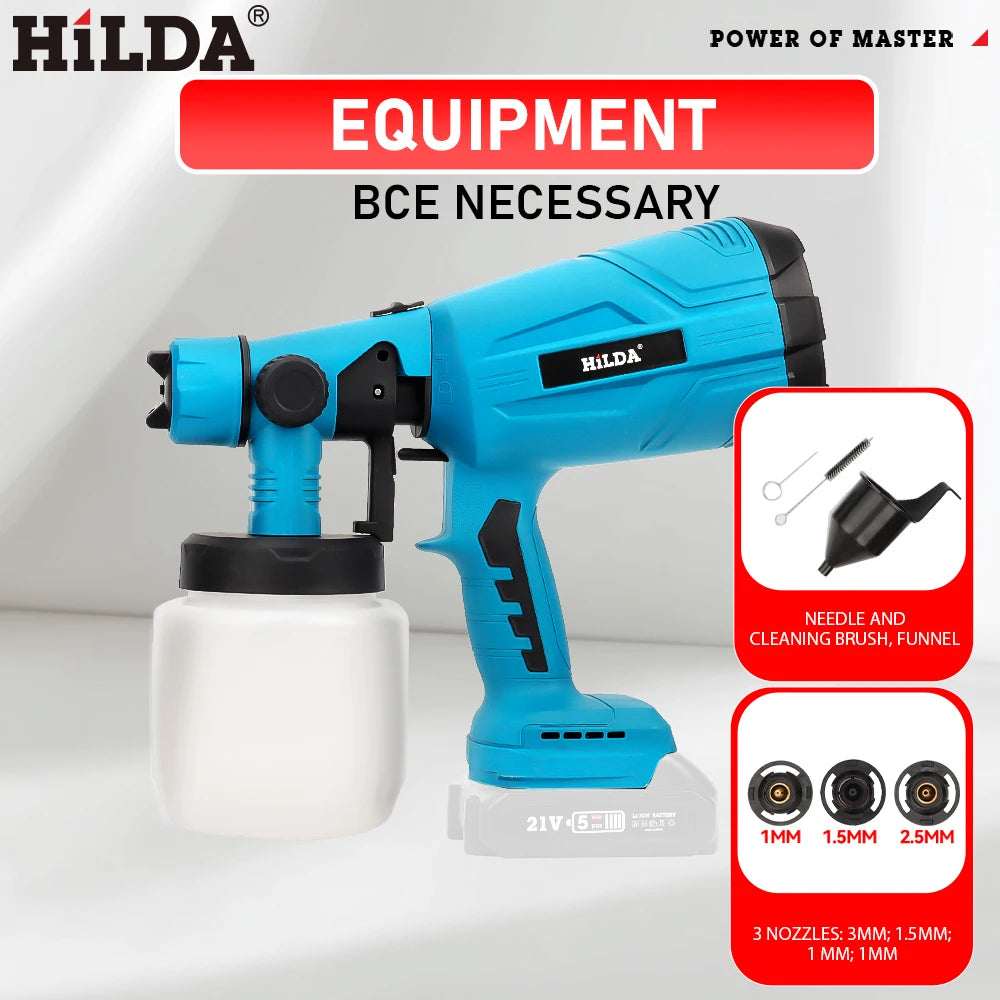 HILDA Electric Spray Gun Compatible Automatical Cordless Paint Sprayer Tool Portable Household Spray Gun For Makita 18V Battery