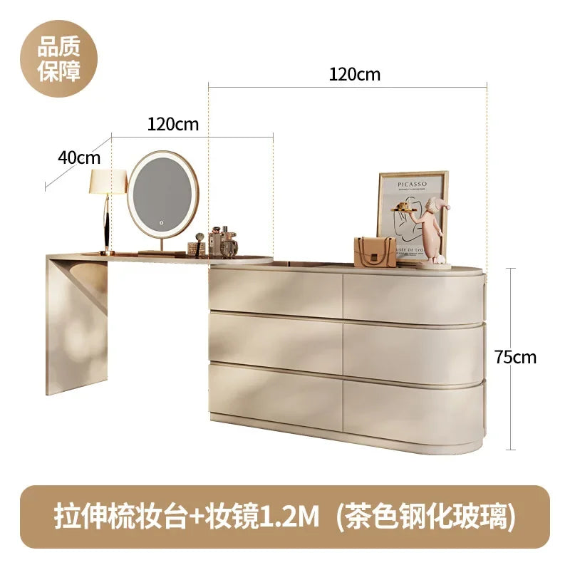 FG11Light luxury solid wood telescopic dresser, bedroom storage cabinet integrated tempered glass makeup table