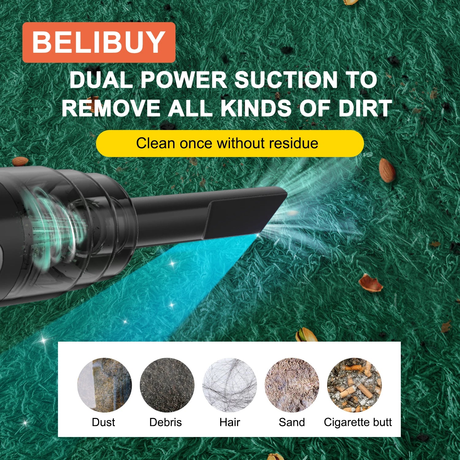 BELIBUY Home Appliance Powerful suction Car Vacuum Cleaner Portable Powerful Cordless Vacuum Cleaner Household Carpet Cleaner