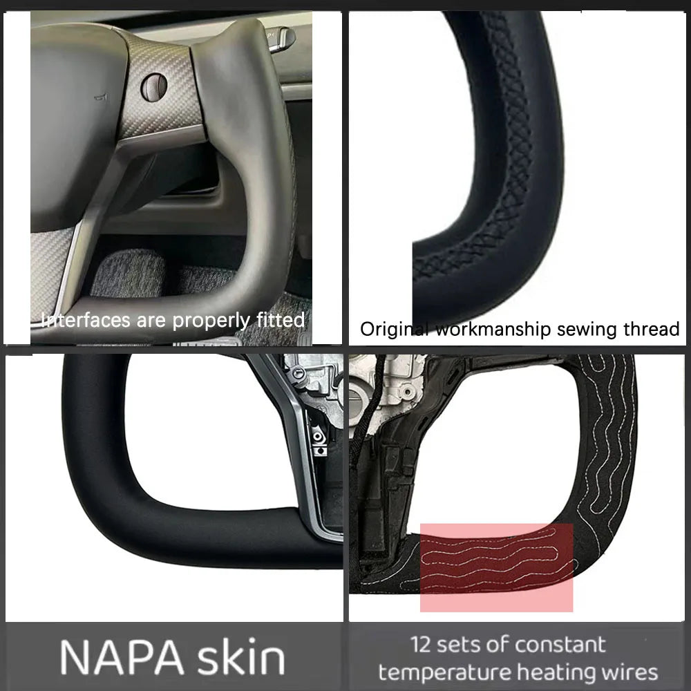  350mm Yoke Handle Steering Wheel With Heating Personalized NAPP Leather Accessories For Tesla Model 3/Y 2018-2022 Y 2022-2024
