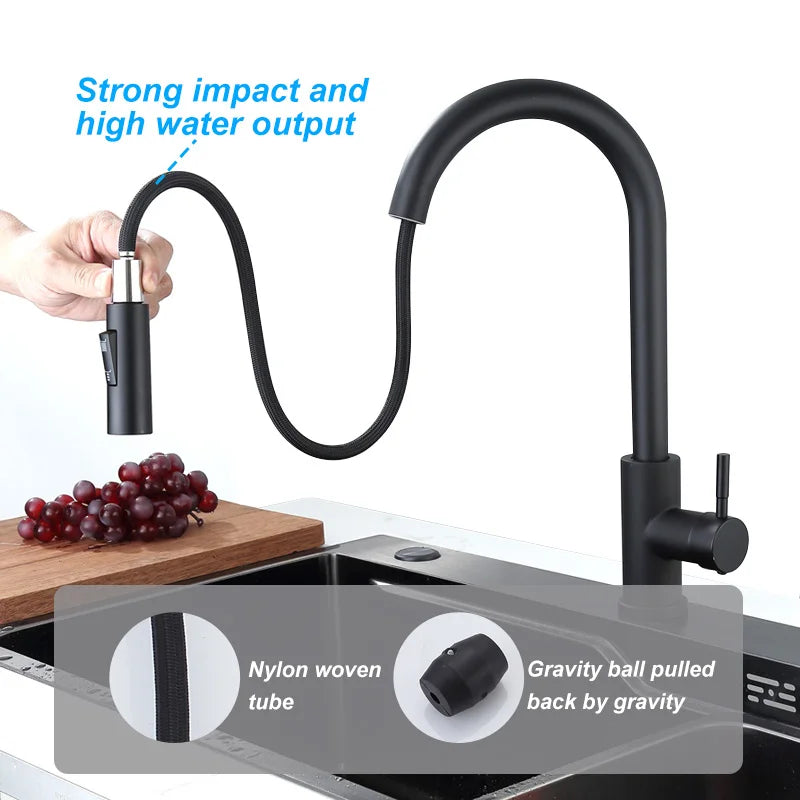 kitchen faucet with a pull - down sprayer， Without Deck Plate,Fit for kitchen sink or laundry sink