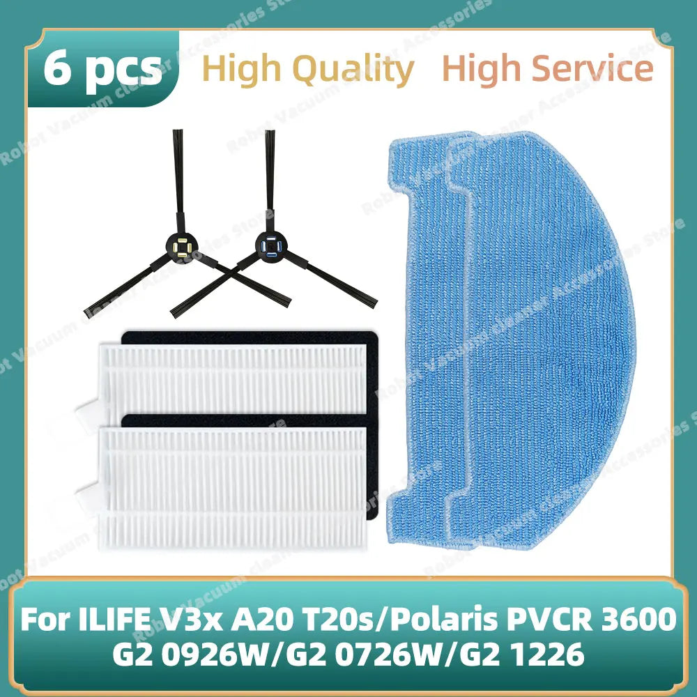 Compatible For ILIFE V3x, A20, T20s / Polaris PVCR 3600 / G2 0926W / G2 0726W / G2 1226 Side Brush Hepa Filter Mop Cloth Parts
